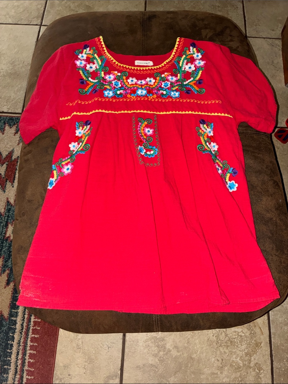 Embroidered Red Women's Peasant Blouse
